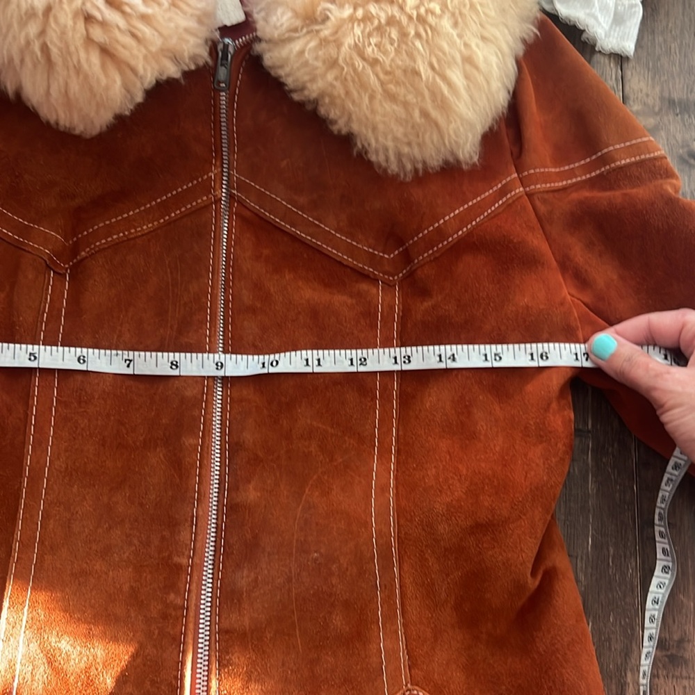 Vintage 1970s Brown Suede Leather Fur Lined Penny Lane Jacket XS - Picture 16 of 17